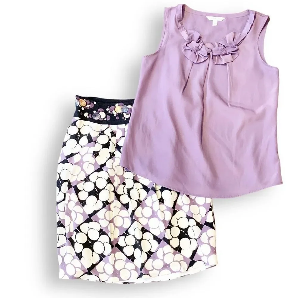 Anthropologie Floreat Silk Embroidered Sequin Bubbles Pencil Skirt Women’s Siz 2